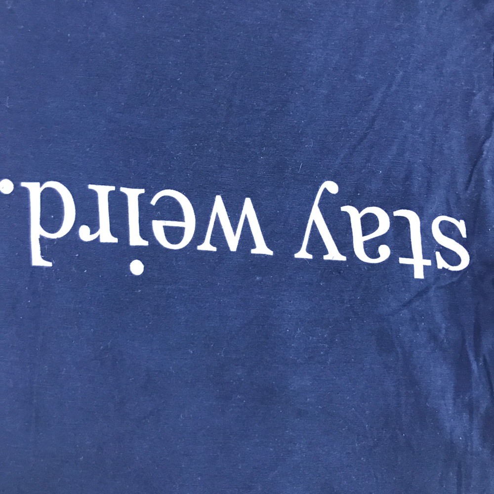 Brandy Melville • Navy Stay Weird Crop Tee Top - Picture 3 of 7